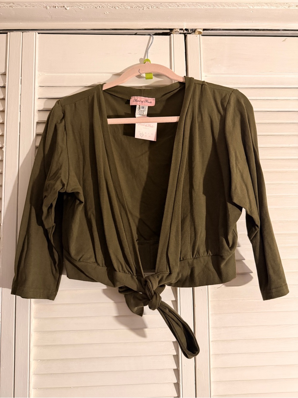 Knot-Front Olive Green Women's Cardigan